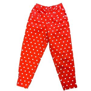Vintage Emanuelle high waisted cropped red polka dot pants.